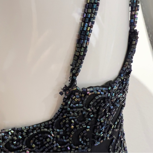 Vintage 80s-90s Andretta Donatello 100% Silk Fully Beaded Black Gown Dress Small - Picture 12 of 16
